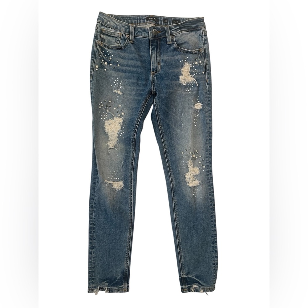 Miss Me Distressed Blue bedazzled Jeans size 26 ankle skinny